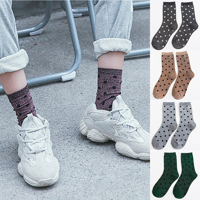 Moda błyszczące Bling polka kropka skarpetki damskie najwyższej jakości błyszczące błyszczące skarpetki główna ulica jasne musujące skarpetki