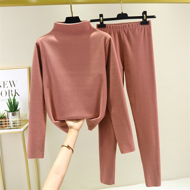 femmes col roulé longs Johns hiver Vevet pyjamas ensemble automne maison vêtements femme sous-vêtement thermique