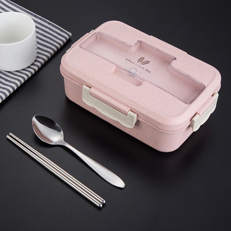 Groen/Blauw/Lunchbox Tarwestro Servies Voedsel Opslag Container Kinderen Kids School Office Draagbare Magnetron Bento Box: pink