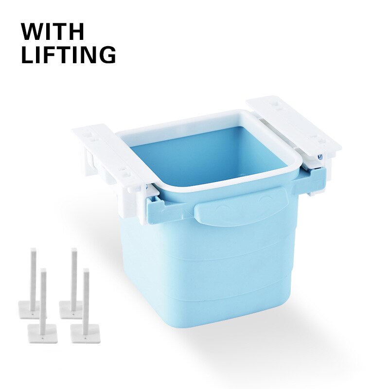 O lixo retrátil da lata de lixo da tração invisível do escritório da lata de mesa do agregado familiar da gaveta do lixo sob tabelas push-pull escaninhos de lixo portáteis: blue B