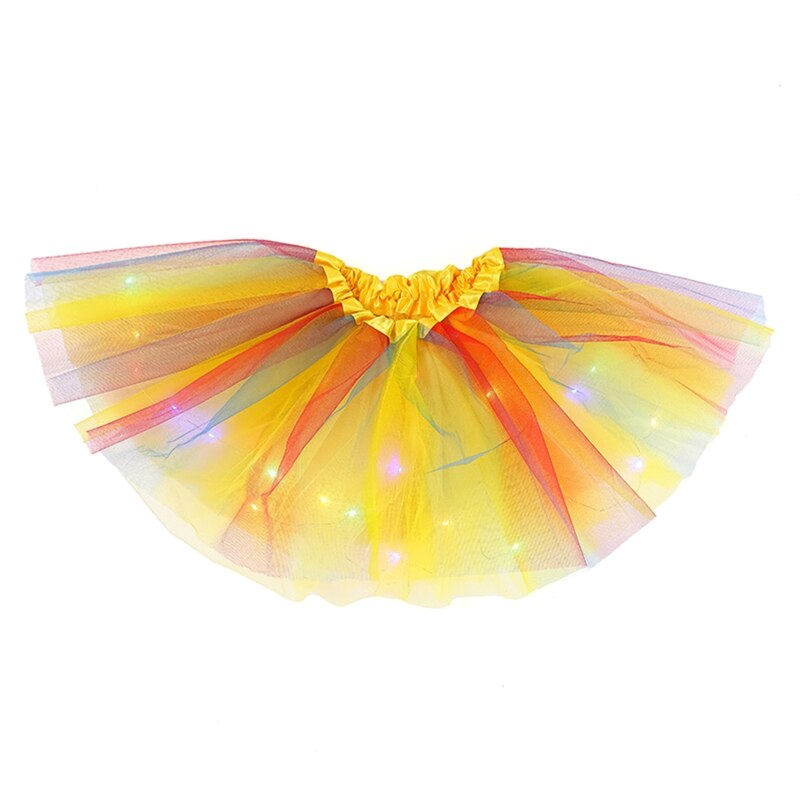 Meisje Gelaagde Regenboog Tutu Rokken Prinses Led Licht Dansen Ballet Tule Rok D5QA