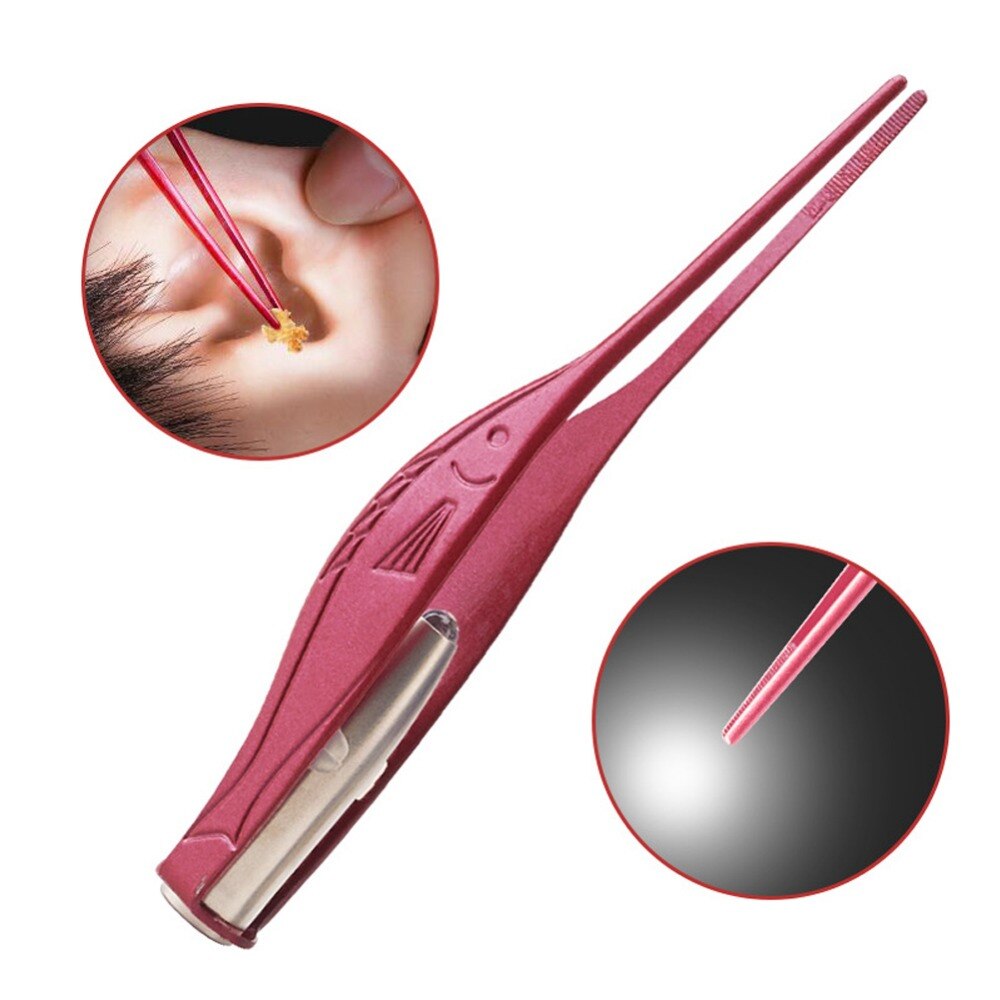 Limpiador de oídos con linterna LED, pinzas de limpieza para oreja, nariz, ombligo, pinzas de acero inoxidable, cuidado de eliminación de cera de la oreja