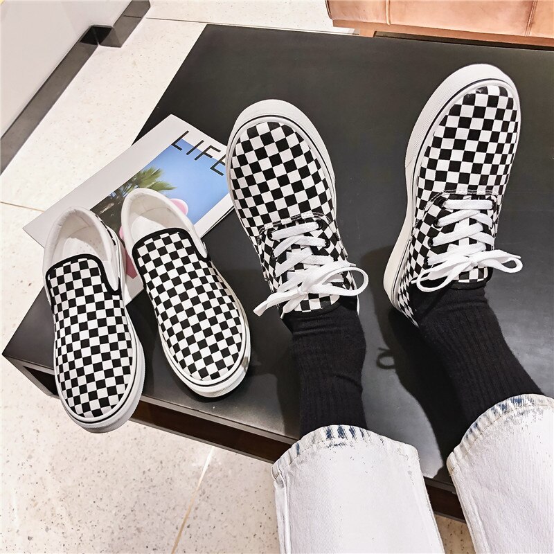 Heren Casual Schoenen Mode Dambord Patroon Laarzen Lace Up Slip Op Klassieke Punk Sneakers Antislip 39-44