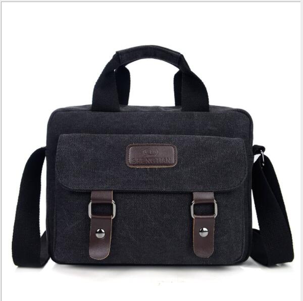 Homme fourre-tout taille croisée grande capacité épaule Messenger sac décontracté Vintage toile sac mallette: Black