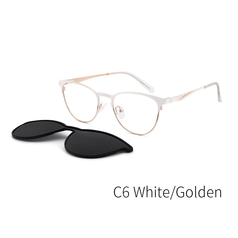 Lenspace-gafas de sol redondas polarizadas para hombre, lentes de sol masculinas con Clip magnético, TR90, graduadas ópticas, accesorios para gafas: C6 White Golden