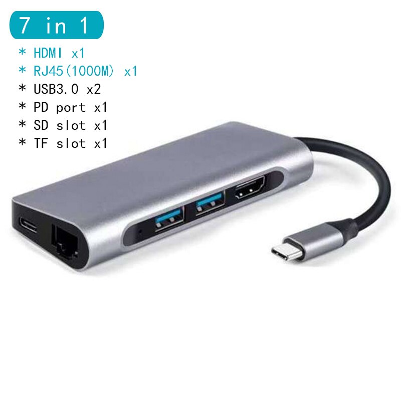 USB C Station d'accueil pour ordinateur portable USB 3.0 HDMI RJ45 Gigabit PD Fealushon pour MacBook Samsung Galaxy S9/S8/S8 + station d'accueil de Type C: 7 in 1 HDMI RJ45