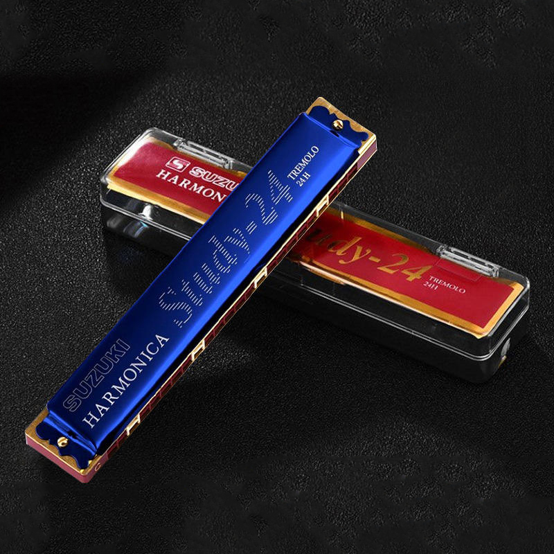 SUZUKI Armónica Tremolo Estudio 24 teclas de C Versión de 5 colores Estudio de armónica polifónica-24 Tremolo 24 C Llave de C japonesa: Azul oscuro