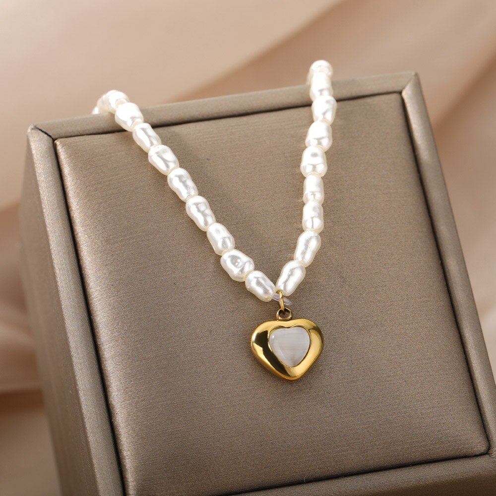 gotisch Herz Halsketten Für Frauen Edelstahl Barocke Perle Anhänger Stift Kette Halsband Halskette Femme Boho Schmuck