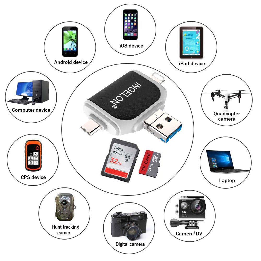 Ingelon SD Card reader xqd lector tarjetas idragon Cardreader laptop accessories Plus micro sd 16GB kart okuyucu USB OTG Adapter