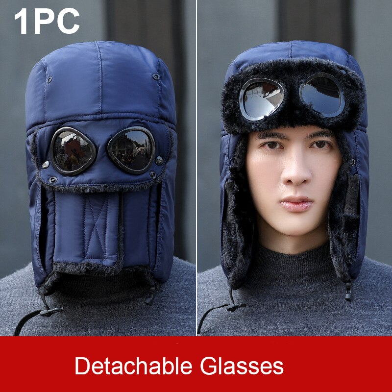 Gorros negros de invierno para hombres, mujeres y niños, gorro impermeable de lana gruesa de poliéster, ideal para esquiar al aire libre,: MZ0002-Navy