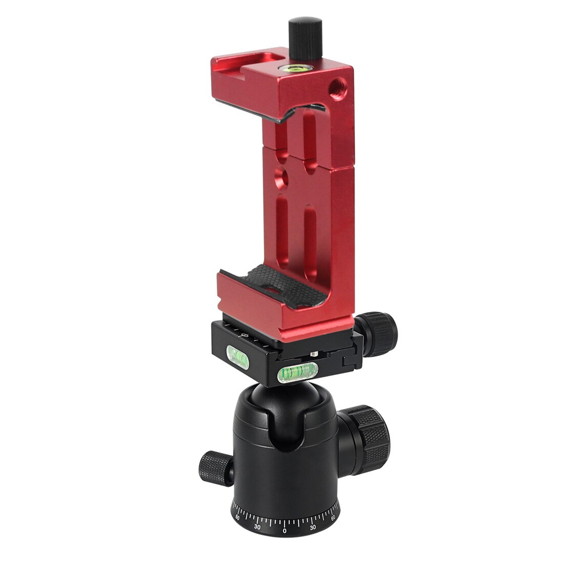 BGNing 360 Degree Panorama Ball Head Tripod Camera Mount Stand Phone Holder Clip XJ-8 Flashlight Microphone With Spirit Level: Red Ball Head