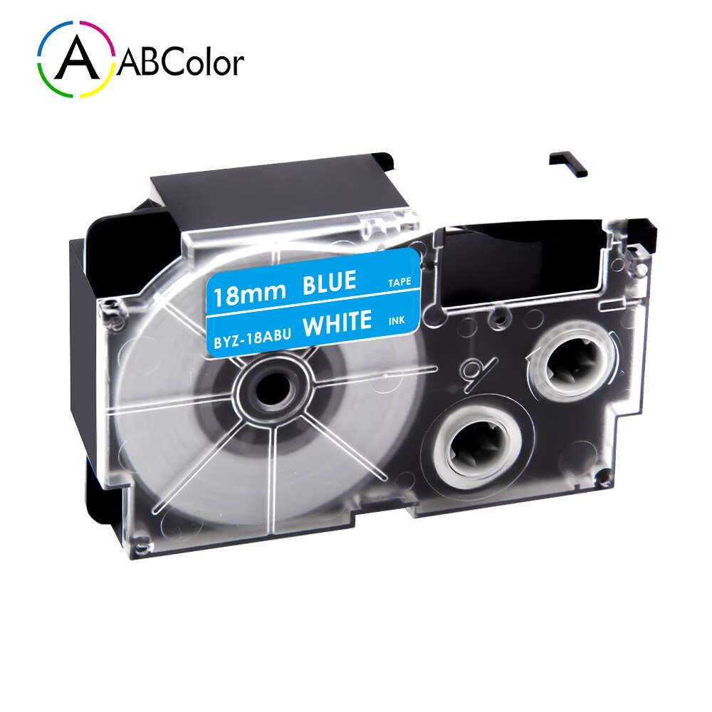 16 Colors XR-18X XR-18WE Labels For CASIO 18mm XR-18X XR-18YW Tape Label Cartridges For CASIO KL-130 KL-120 KL-430 Label Maker: White on Blue