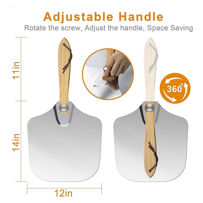Pizza Peel Tools Set Pizza Cutter And Paddle Aluminum Pie Paddle With Foldable Wooden Handle For Baking Pizza And Bread