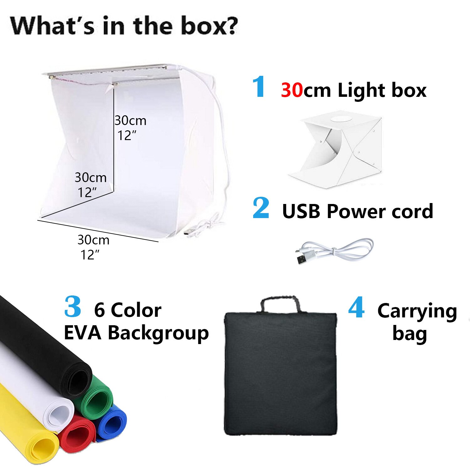 Boîte à lumière Portable pliable pour Studio Photo, 30x30cm, tente pour Studio Photo, LED, Kit de fond, prise de vue sur table, USB: 30cm 5500K basic