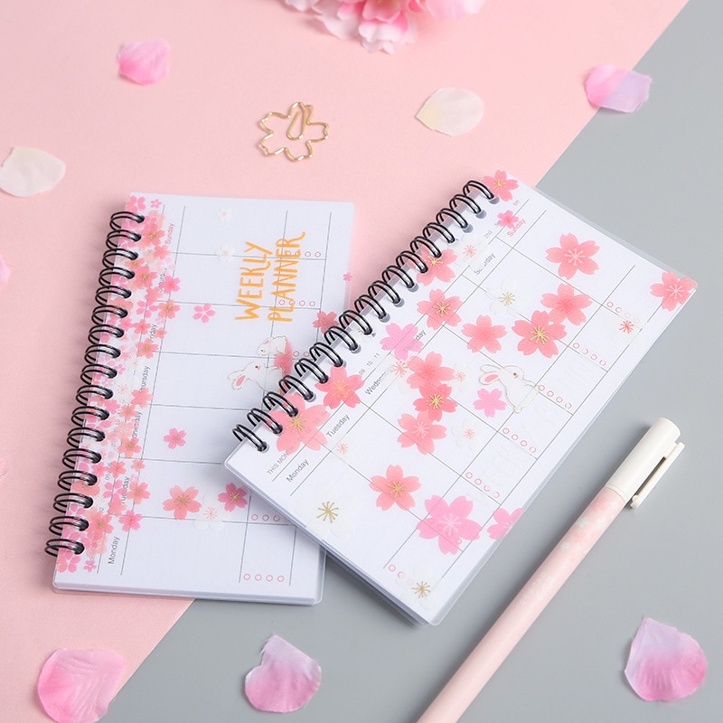 A6 Weekly Planner Notebook School Supplies Office Portable Agenda cherry Organizer Schedule Diary Monthly Stationary