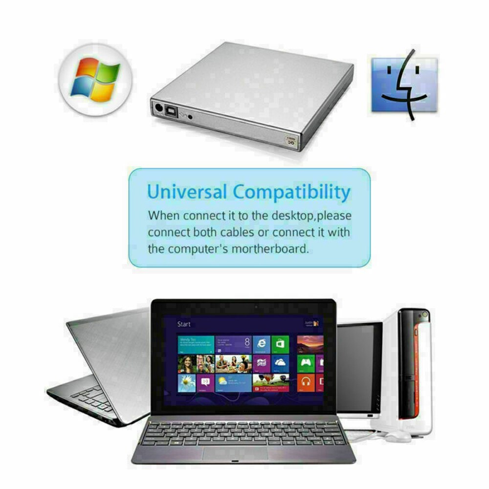 USB 2.0 External DVD/CD Disc Drive Burner Reader for Windows 7/8/10 Laptop Writer Drive Burner Reader Player Optical Drives