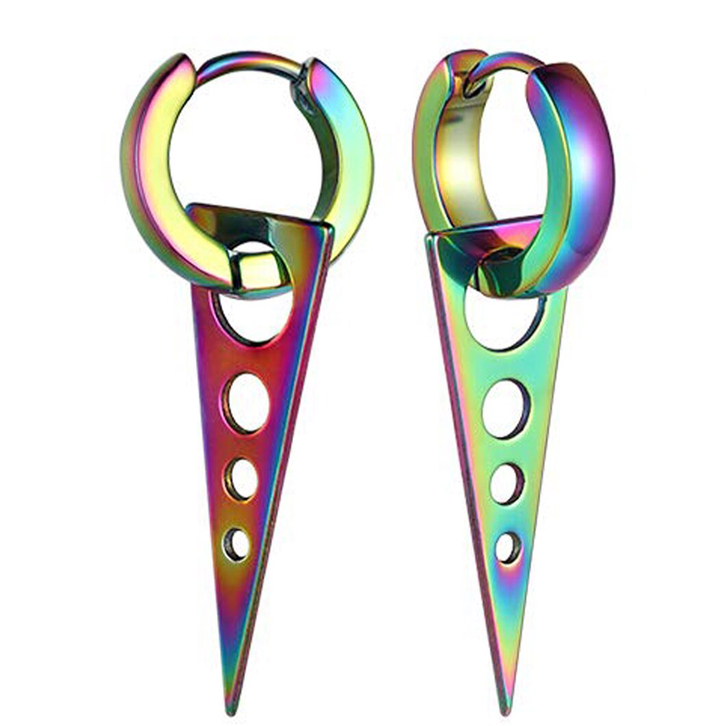 1 Paar Rvs Scharnierende Huggie Oorringen Voor Mannen Vrouwen Punk Dangle Driehoek Piercing Oorbel Sieraden: Colorful