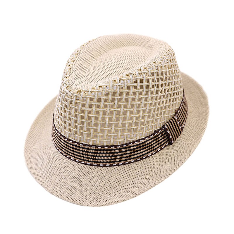 Baby Strohoed Lente Zomer Elegante Jazz Cap Zonneklep Strand Hoeden Kids Outdoor Caps Voor Jongens Meisjes 1-3 jaar Oude Kinderen Hoeden: Beige Net / Kids (50-52cm)