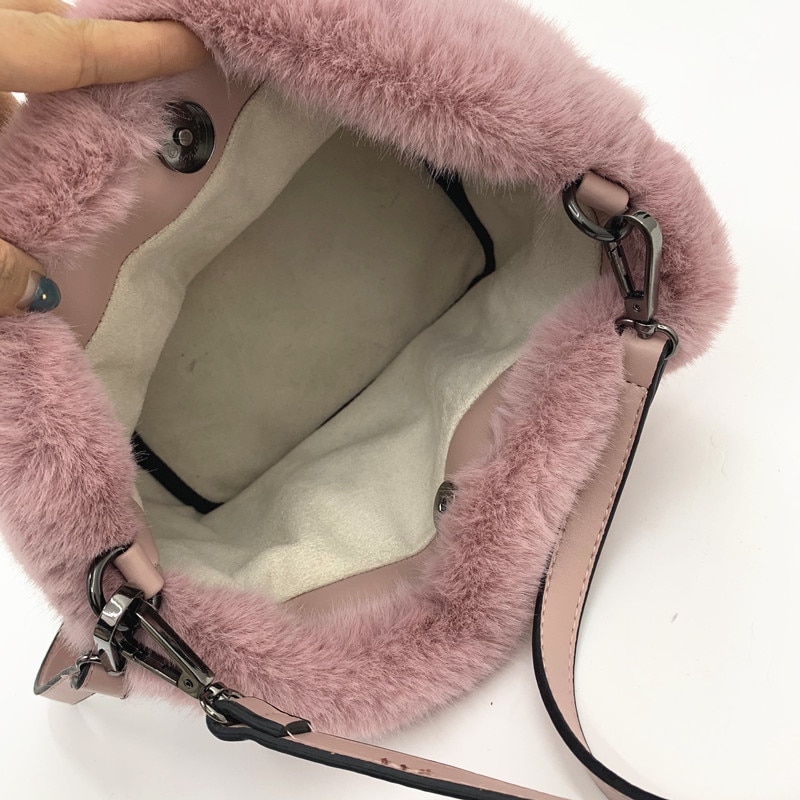 Mode Vrouwen Faux Nertsen Bont Handtassen Zachte Pluche Effen Dames Schouder Emmer Zakken Vrouwelijke Avond Clutch Portemonnee Messenger Bag