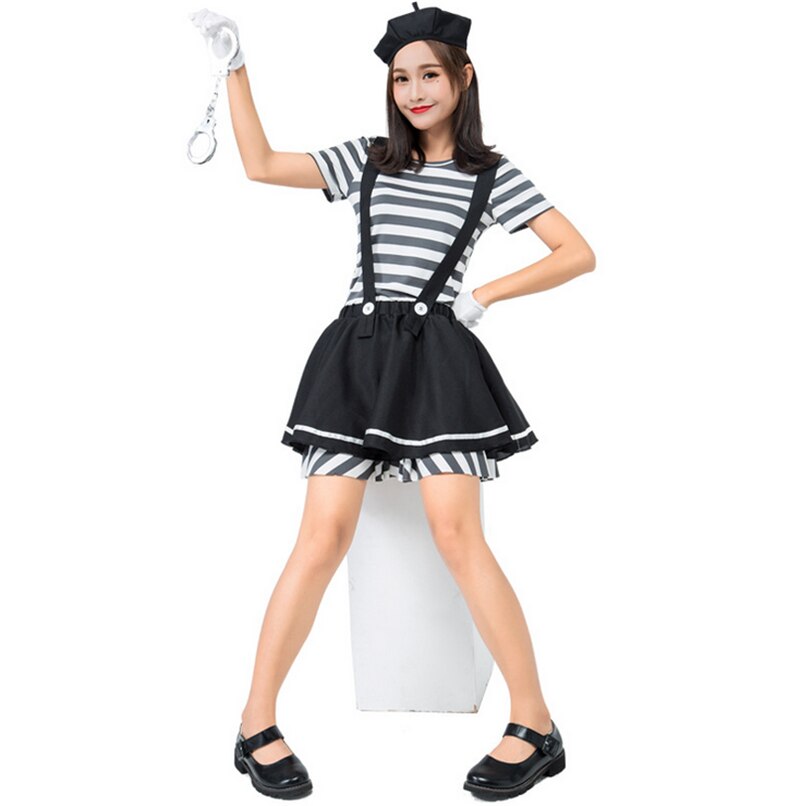 Adult Striped Prisoner Womens Costume Suit Cosplay Halloween Burlesque prisoner Costume