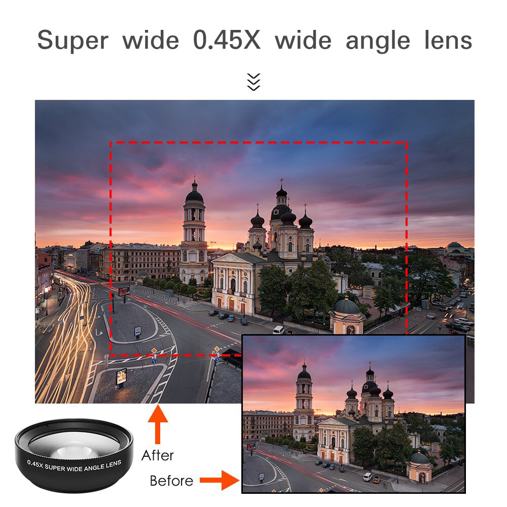 0.45x wide-angle lens + 12.5x macro obiettivo del telefono mobile HD wide-angolo di immagini, photomicrography è adatto per la maggior parte degli smartphone