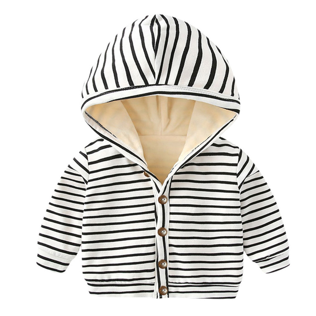Peuter Kleding Vest Dikke Jas Baby Jongen Meisjes Lange Mouw Winter Gestreepte Winddicht Kapmantel Uitloper A1: wh / 24M