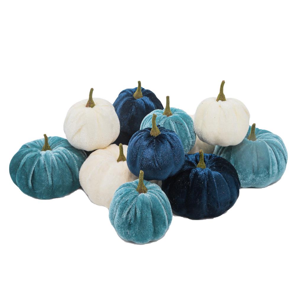 Handmade Velvet Pumpkins Halloween Decor Super Soft Stuffed Pumpkin With Exquisite Artificial Pumpkin Simulated Cute Pumpkins: Blue