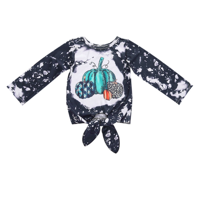 Dia das bruxas 1-5years crianças bebê primavera outono roupas abóbora topos t tie-tingimento algodão bowknot para meninas meninos moda 2020 quente