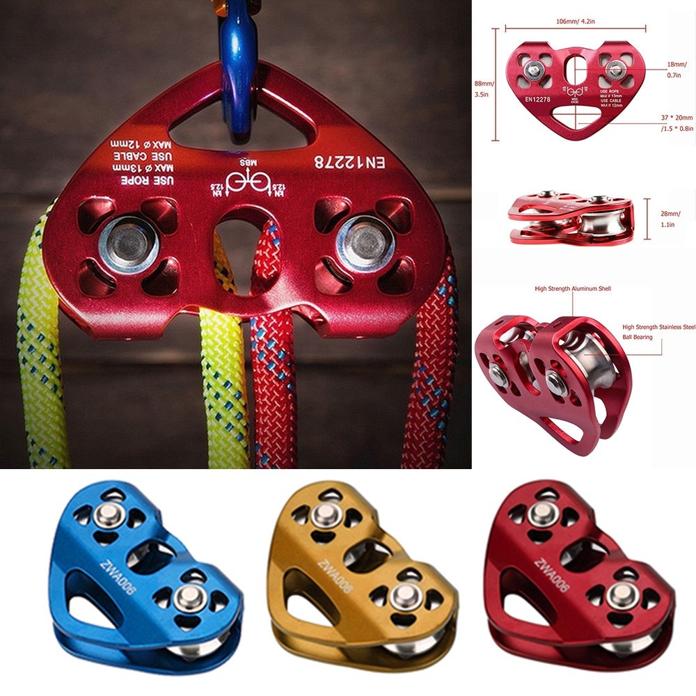 Durable Stainless Steel Pulley Zip Line Cable Trolley Outdoor Climbing Rescue Dual Pulley 25KN /5600Lbs Line Trolley Pulley