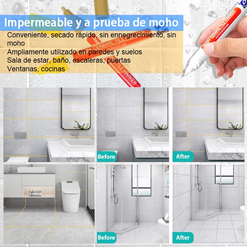 Rotulador blanco resistente al agua, reparación de costuras de pared, azulejos, marcadores de lechada, suelo, baño, herramientas de pincel de pintura descontaminante, 1/3 Uds.
