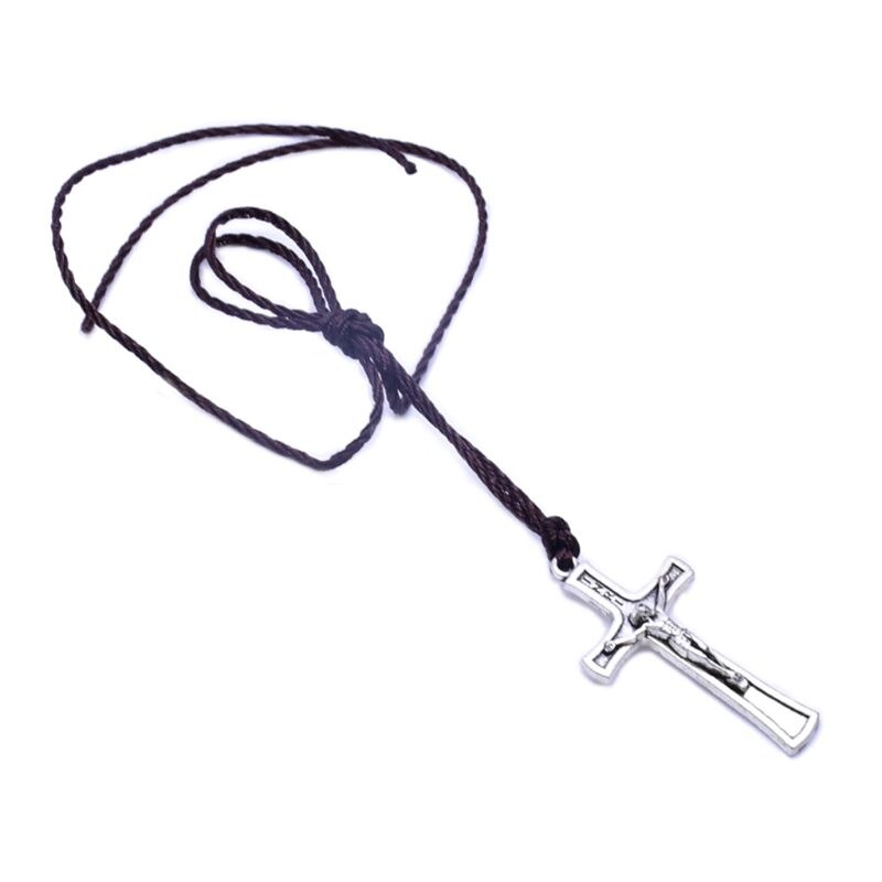 Retro Touw Jesus Cross Ketting Hanger Sieraden Voor Mannen Vrouwen Katholieke Religieuze 87HA