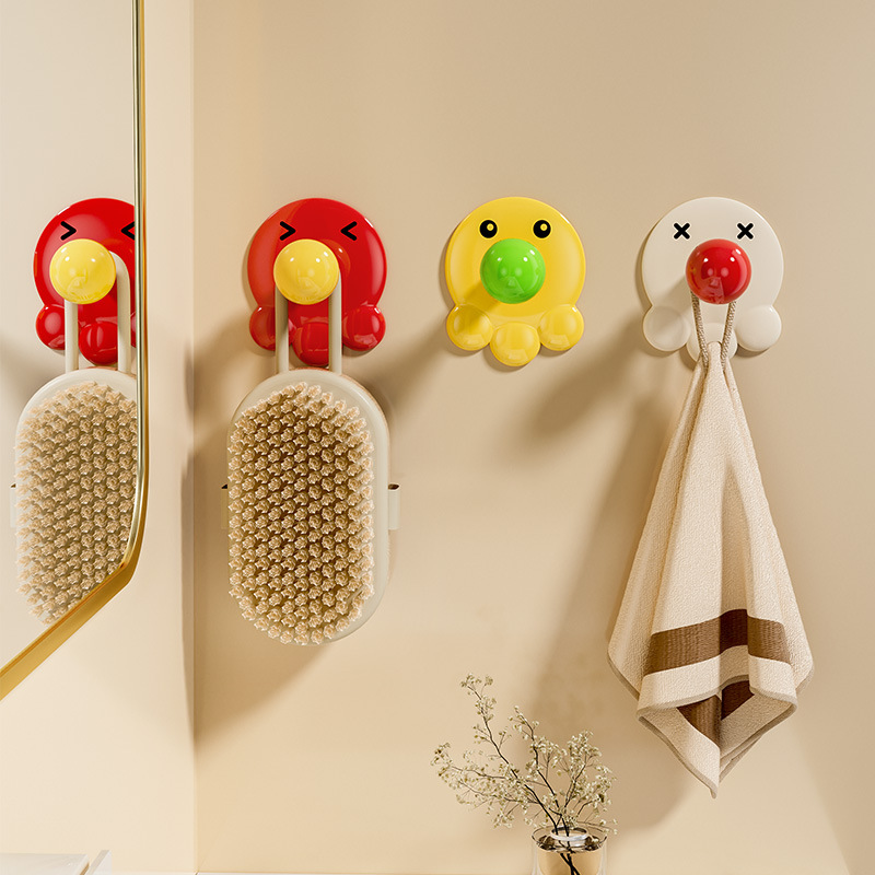 Octopus towel Hook Bathroom Kitchen Hooks Cartoon Animal Toilet Hanging Towel Clothes Hat Adhesive Hook Door Hanging Cloth Rack