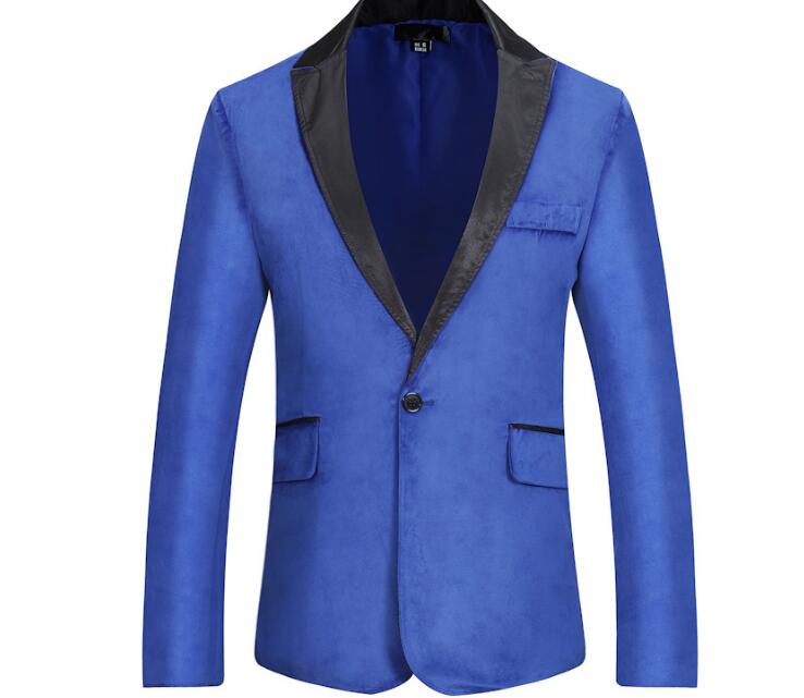 Men's Autumn Winter Velvet Wine Red Leisure Suit Jacket Wedding Groom Singer Slim Fit Blazer