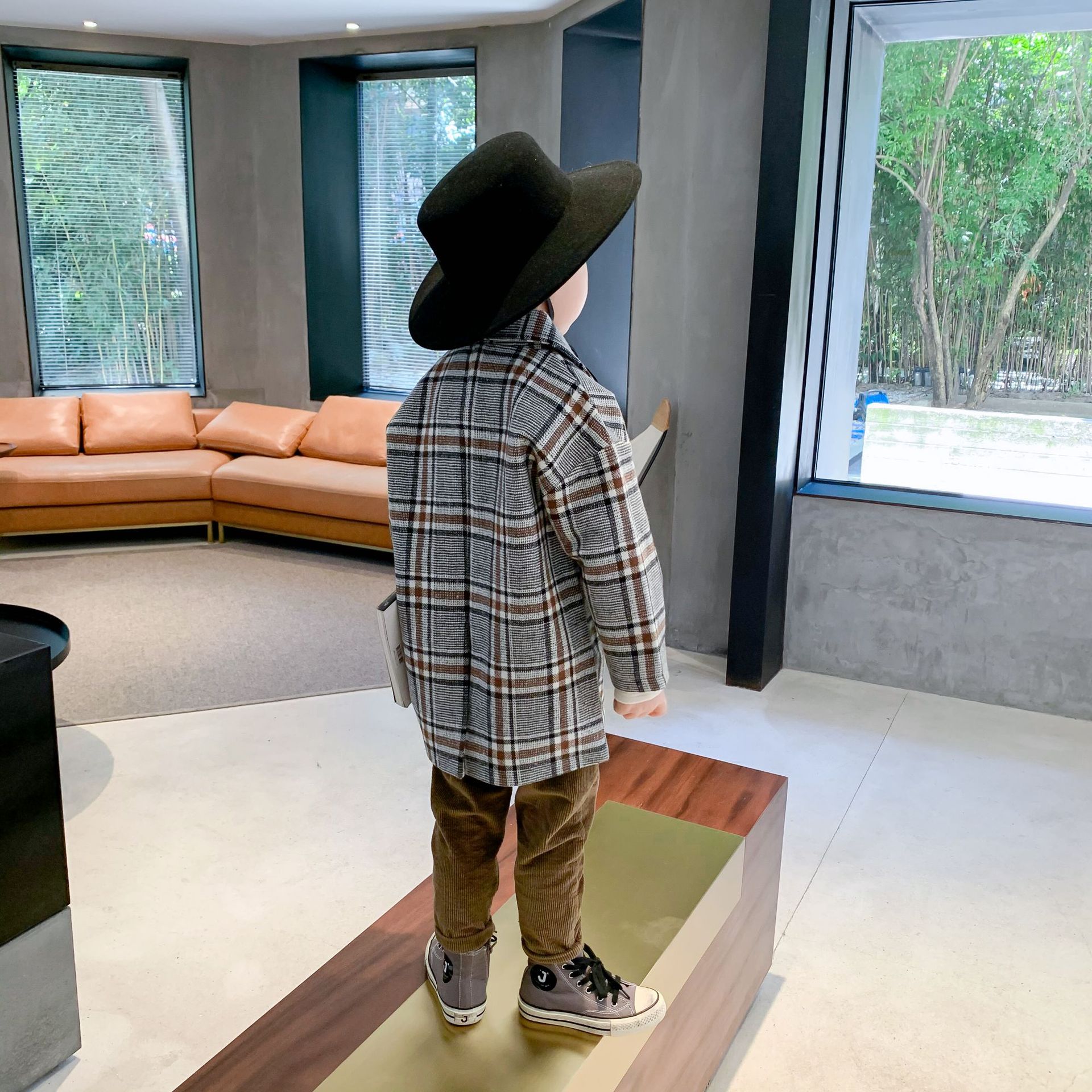 Autumn England style boys woolen plaid long jackets kids outwears children thick casual coats