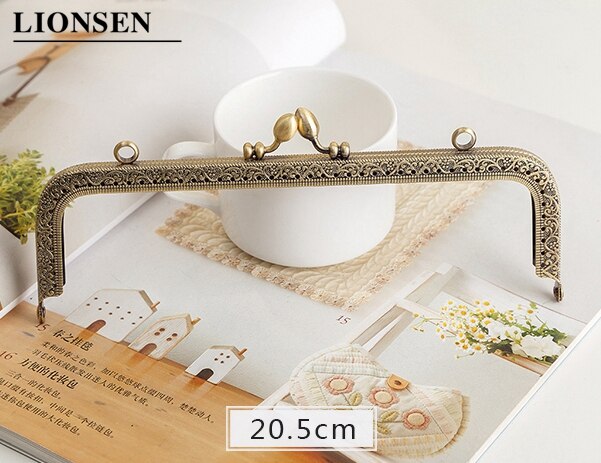 LIONSEN DIY Antique Bronze Flower Bud Head Metal Purse Frame Handle Kiss Clasp Lock for Bag Sewing Craft Tailor Accessories: 20.5cm