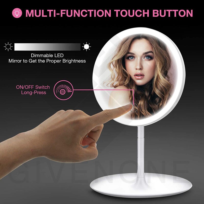 Multifunktions sminkspegel 5x förstoringsspeglar portabla skrivbord sminkspeglar justerbar led upplyst sminkbordsspegel