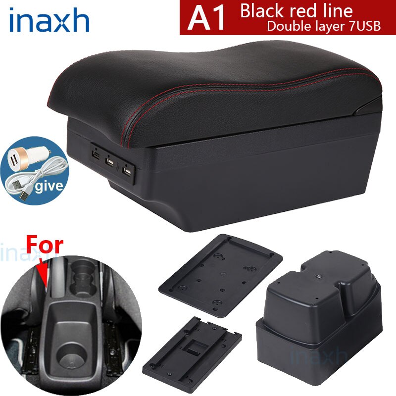 Für Ford Fest Armlehne Kasten Innen Teile spezielle nachrüsten teile Auto Armlehne Zentrum Speicher Kasten mit USB LED licht: A1 Schwarz 7USB