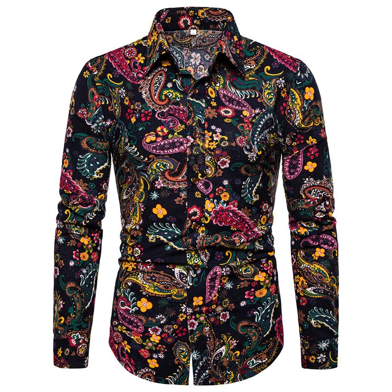 Vintage paisley print skjorte herre camisa masculina brand langærmet herre kjole skjorter slim fit hawaiiansk skjorte chemise homme