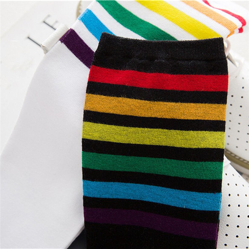 FishSunDay Hohe Socken Über Knie Regenbogen Streifen Mädchen FußBall Sport Socken Schwarz Weiß August16