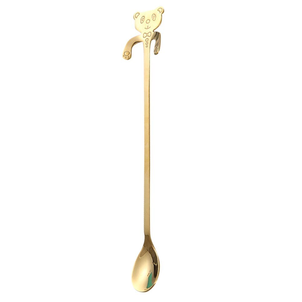 20cm långa skedar te skedar, rostfritt stål hängande blandning omrörning skedar, kaffe teskedar, söta björn skopor för mugg kopp: Guld-