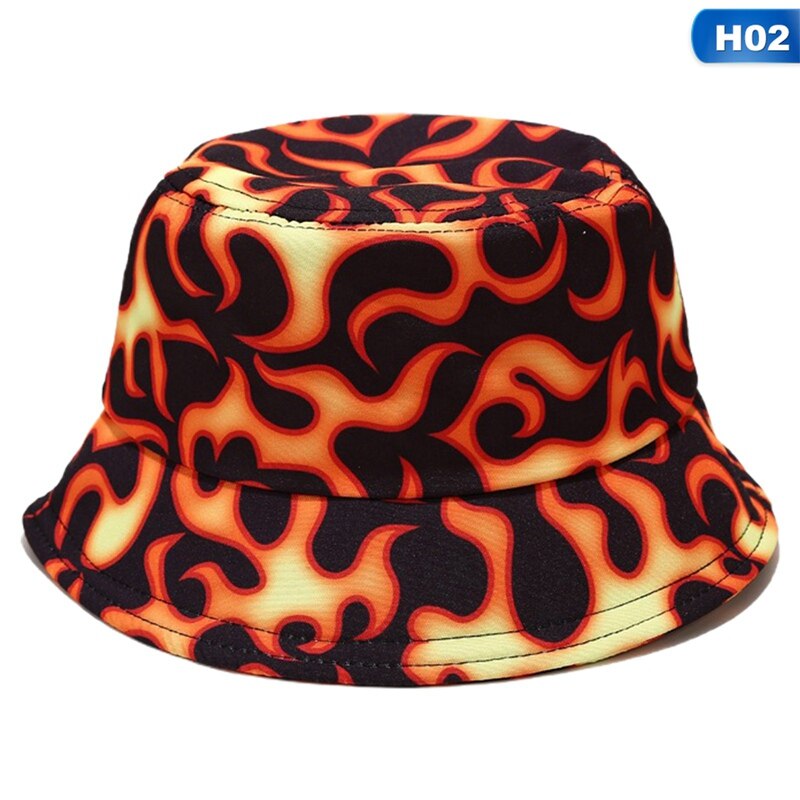 Slipsfarvestof, sommerfugl, ild, sky, dragon print fiskerhat fiskerhat til mænd og kvinder udendørs fritid spand hat: H02