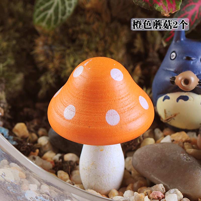 6 stücke Mini Mehrfarbig holz Pilz Modelle Nette Miniaturen Pilz Hause sehr klein Garten tisch Dekoration Mikro Landschaft Miniascape: orange