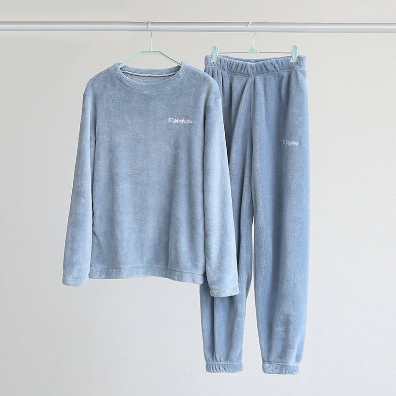 DA Homewear-Pijama de maternidad, Conjunto de pijama de enfermería, Conjunto de pijama polar de invierno para mujer, ropa de dormir femenina de terciopelo, ropa de casa: Style1 Blue  set / S