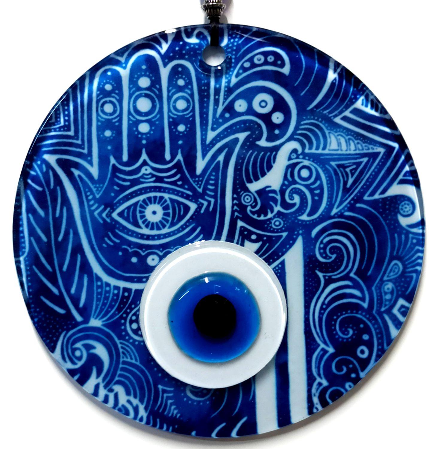 Blauw Fatma Ana 'S Overvloed Hand, Evil Eye Kralen Wanddecoratie, Blauw Glas Muur Decor,