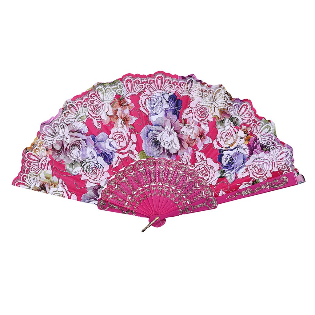 Vouwen Vintage Stijl Print Fan Chinese Japanse Patroon Home Decoratie Ornamenten Dance Hand Fan Art Craft # W3: Hot Pink