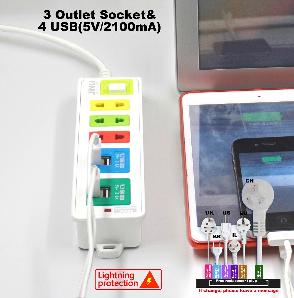 BR IL AU US UK EU plug socket adapter Fast charging 4 USB Extension Socket with price