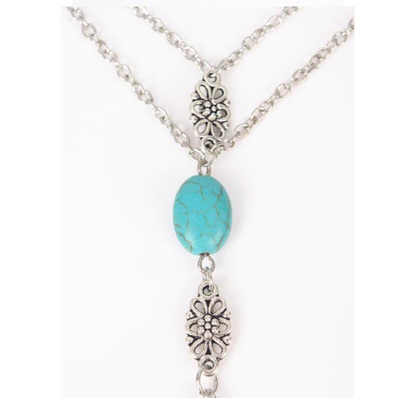 Mode Ketting Armband Punk Verzilverd Vrouwen Metalen Hand Harness Ketting Groene Steen Kralen Slave Vinger Ring Boho Sieraden