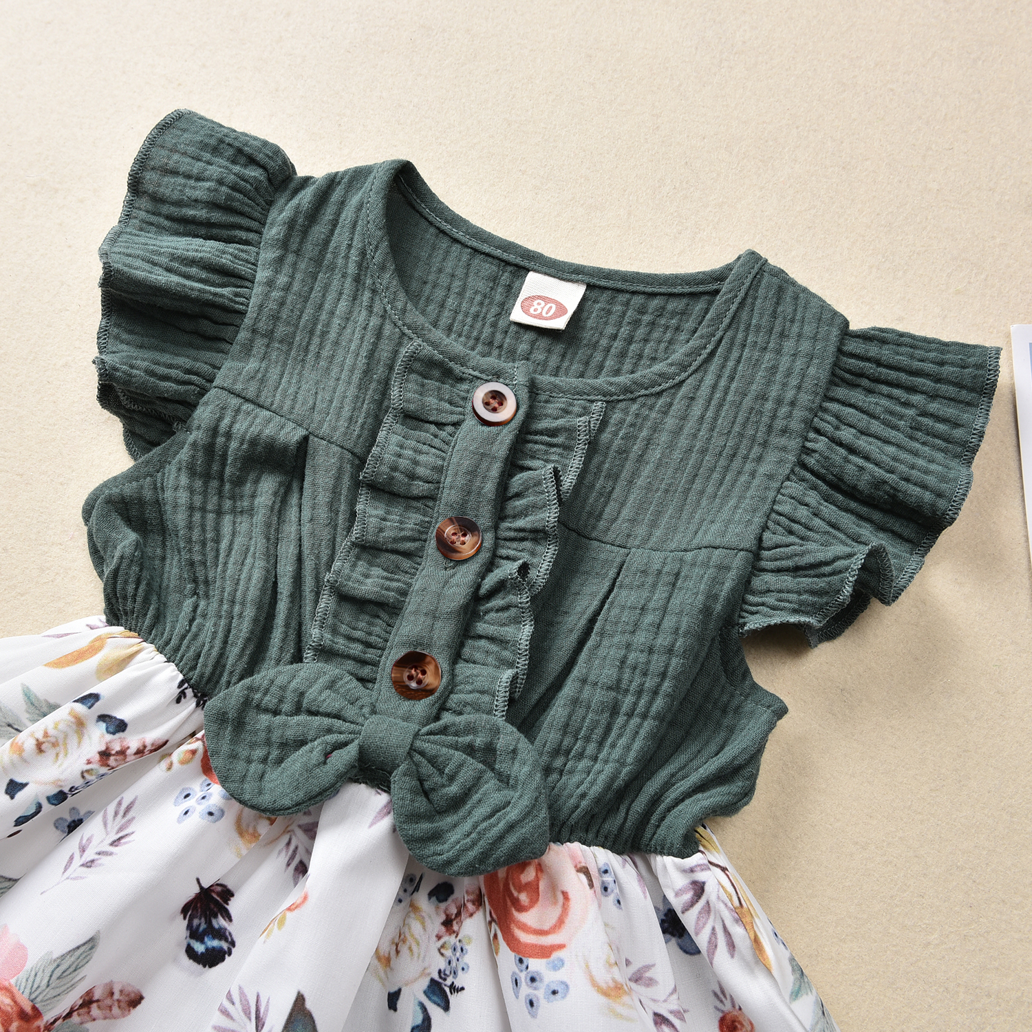 Citgeett sommer 1-5 år baby piger kjole sløjfe blomster print flæser ærmer knæ patchwork længde a-line kjole