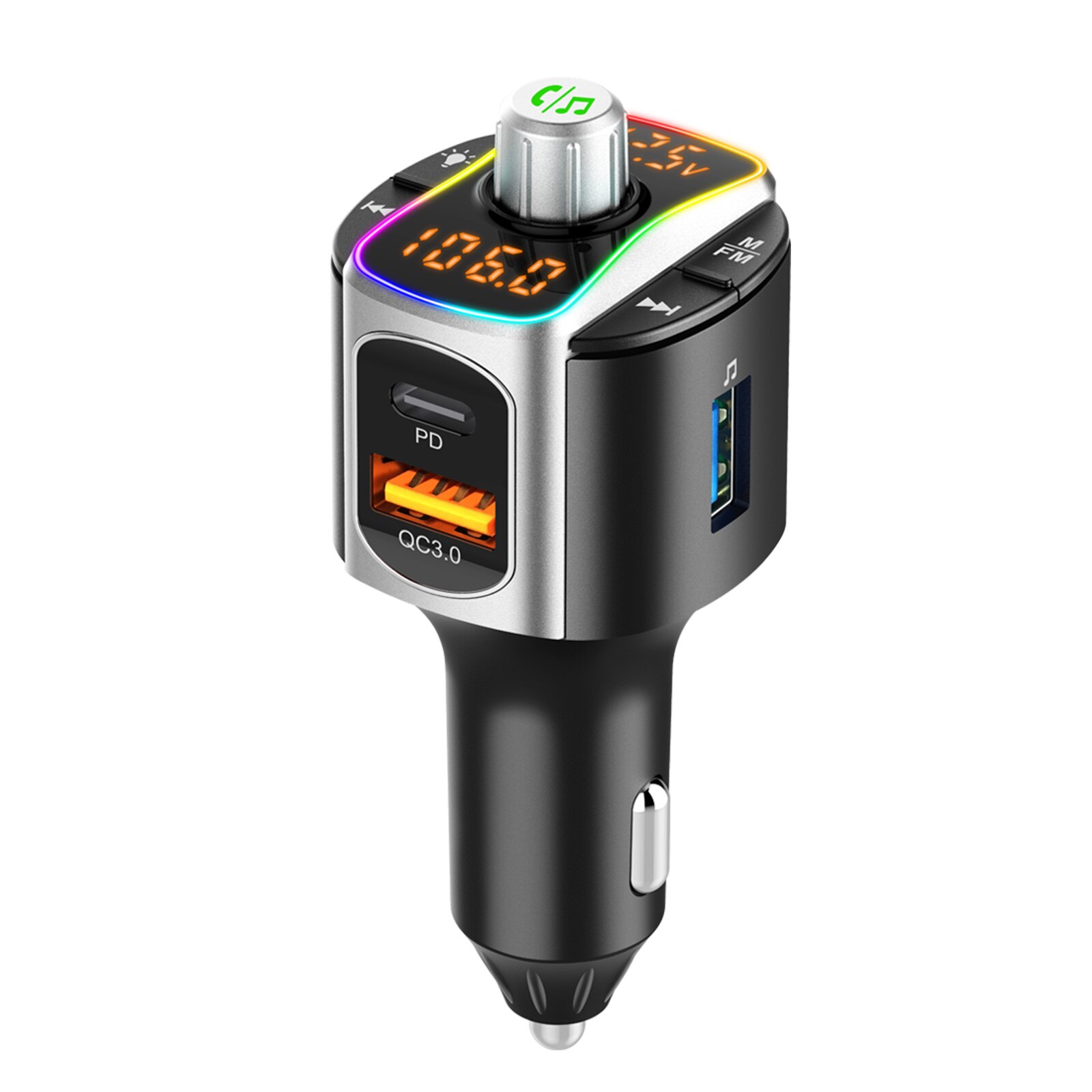 BC67 Car FM Transmitter Bluetooth 5.0 MP3 Audio Player QC3.0+PD Fast Charging Wireless Handsfree Car Kit with LED Backlit: Default Title