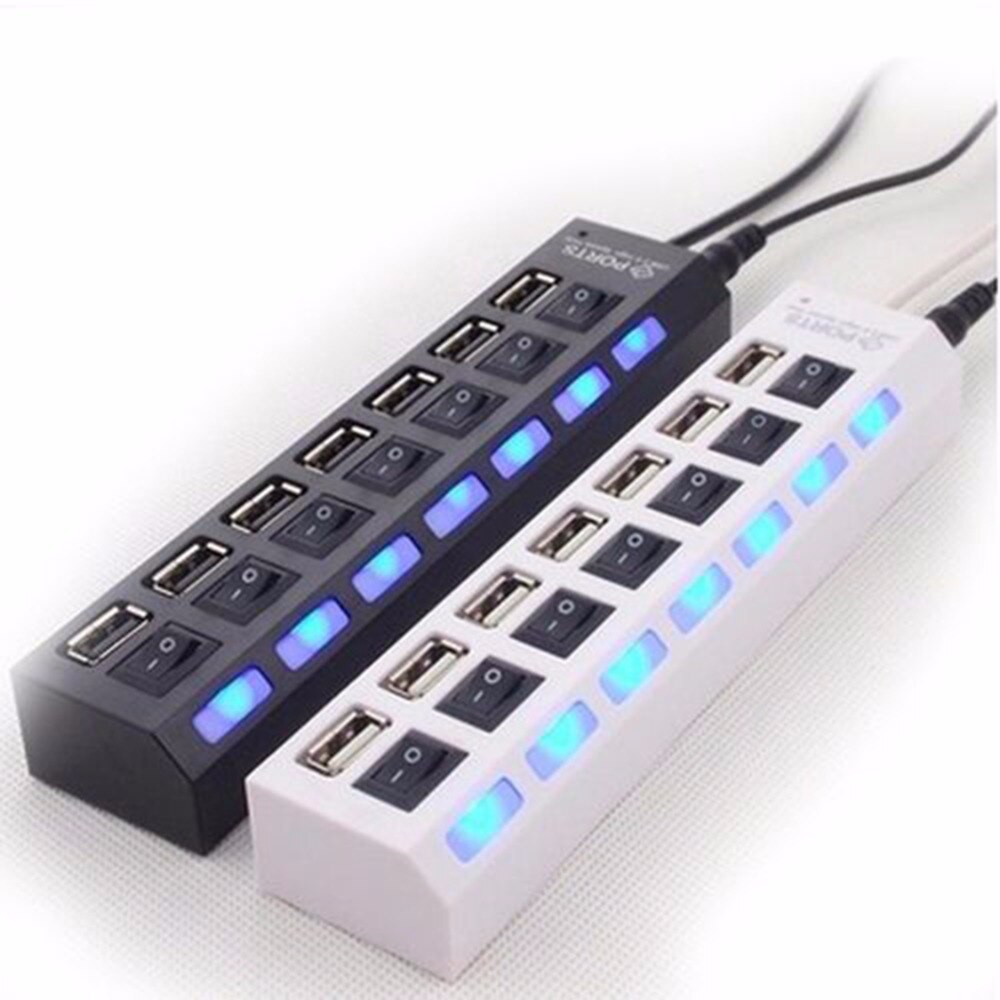 USB HUB 2.0 7 Ports Portable Micro USB 2.0 HUB Splitter With Power Adapter For PC High Speed 4.8Gbps USB Splitter HUB #280853